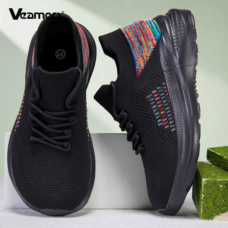 Knit Fabric Lace Up Sneakers - Breathable Mesh Sock Sneakers Women Lace