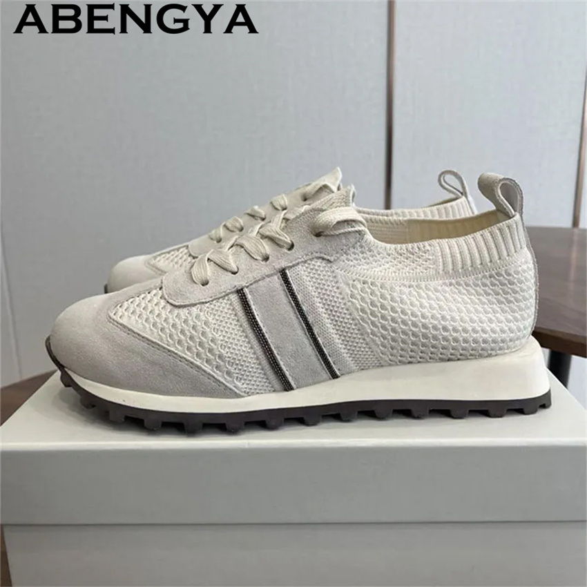 2026 Spring Hot Sale Knitted L - Knit Fabric Lace Up Sneakers 评论和价格