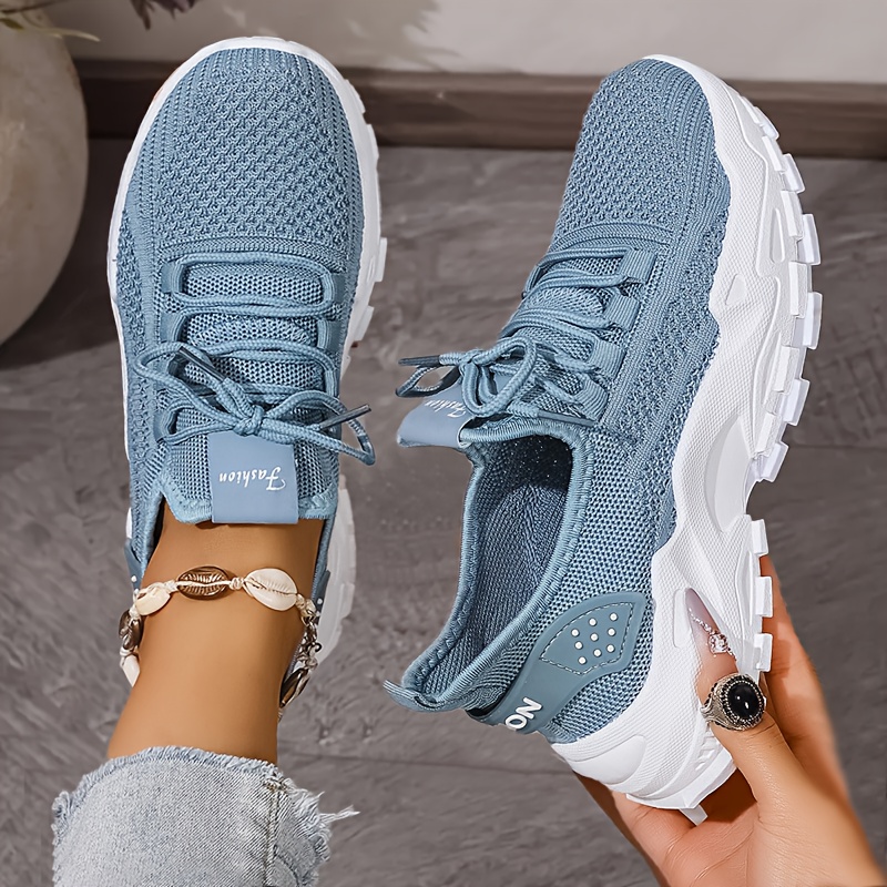 Breathable Knit Sneakers Fashi - Knit Fabric Lace Up Sneakers 评论和价格