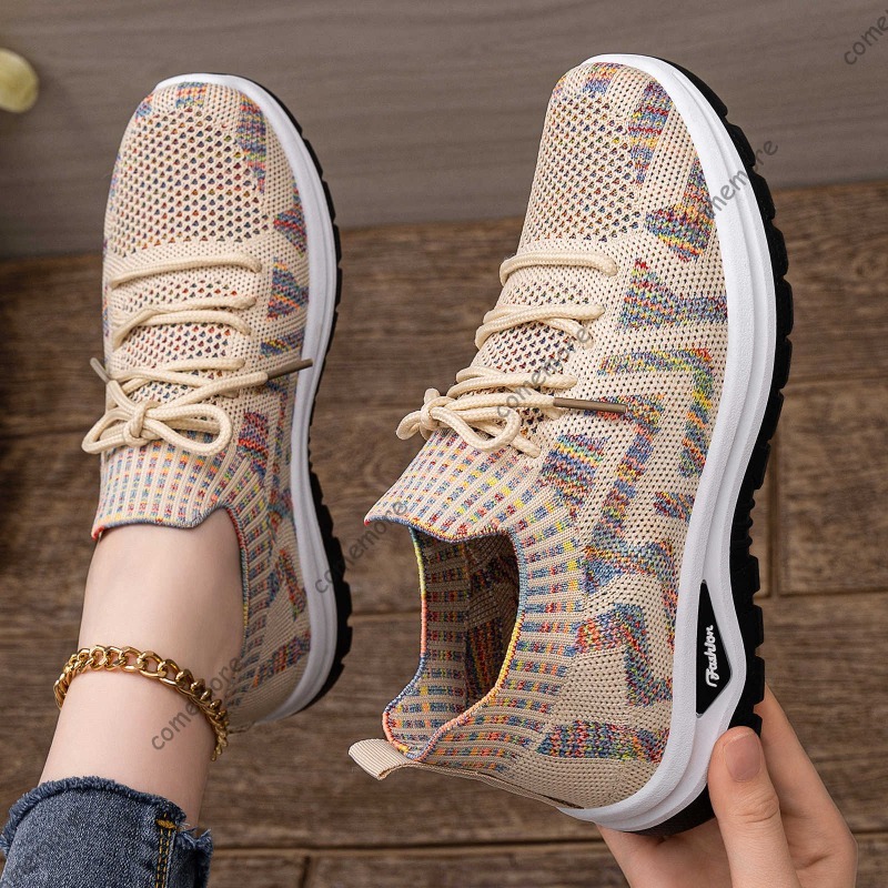 Women's Knit Slip-On Sneakers  - Knit Fabric Lace Up Sneakers 评论和价格