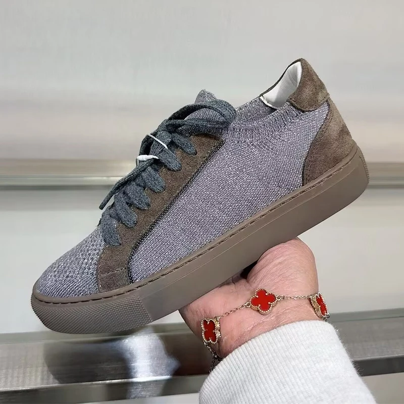 Women Knit Breathable Sneakers - Knit Fabric Lace Up Sneakers 评论和价格